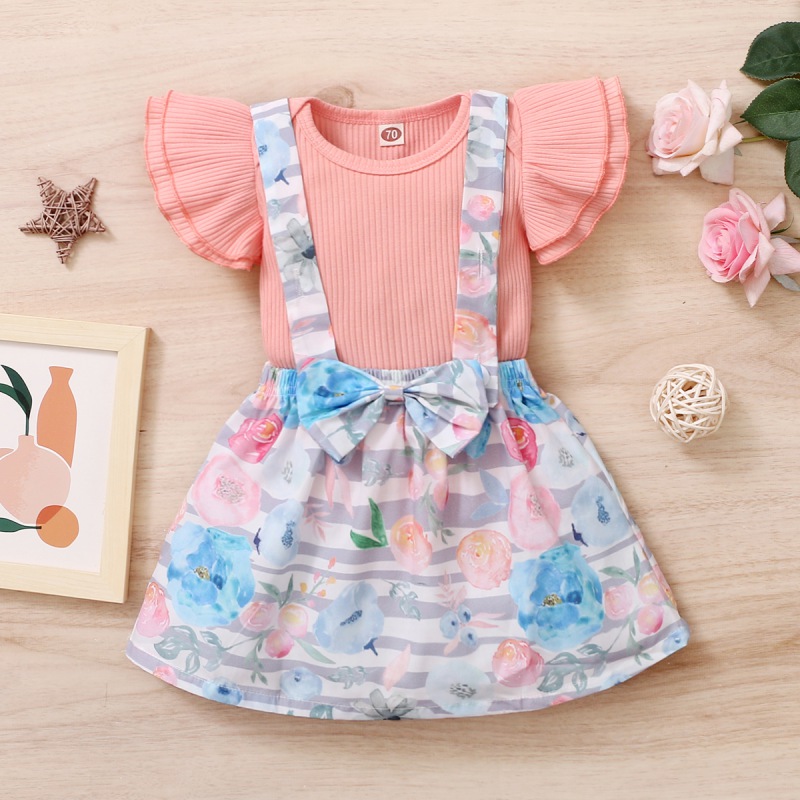 2Pcs Newborn Baby Girl Strap Skirt Dress Romper Jumpsuit Tops Outfits Clothes US 